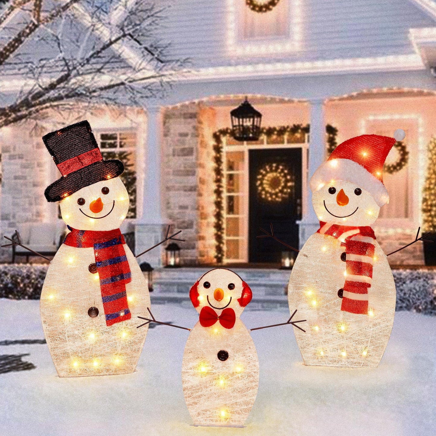 ATDAWN Light Up Snowman, hristmas Yard Decoration, 60 LEDs Lighted Snowman Christmas Decoration, Indoor Outdoor Lighted Snowman for Christmas Holiday Lighted Yard Display