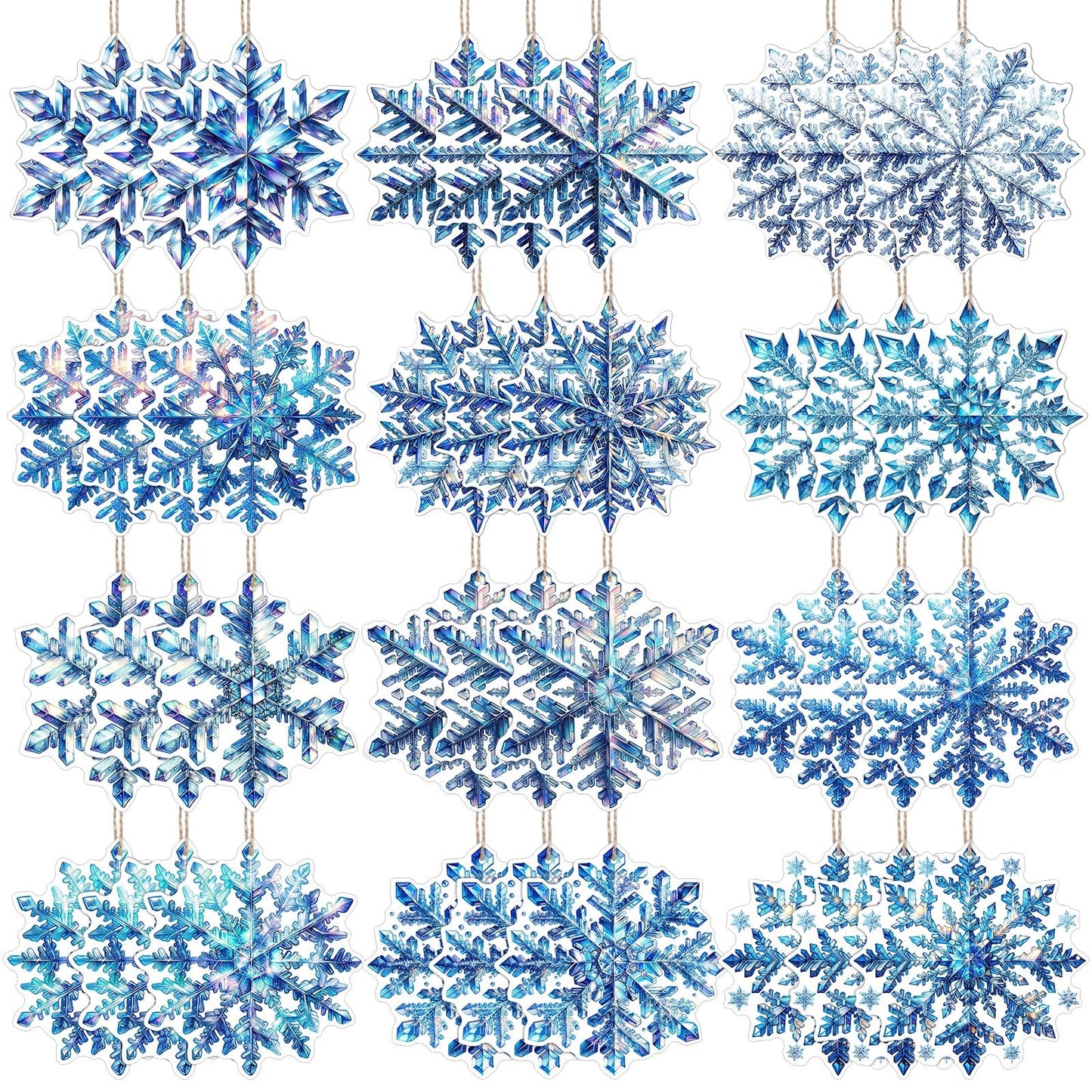 Soaoo 36 Pcs 7.87" Christmas Snowflakes Ornaments Blue Outdoor Double Sided Christmas Hanging Decoration Plastic Crafts Ornaments for Xmas Winter Holiday Office Home Yard Porch