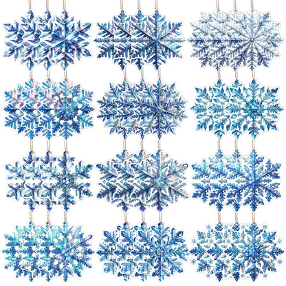 Soaoo 36 Pcs 7.87" Christmas Snowflakes Ornaments Blue Outdoor Double Sided Christmas Hanging Decoration Plastic Crafts Ornaments for Xmas Winter Holiday Office Home Yard Porch