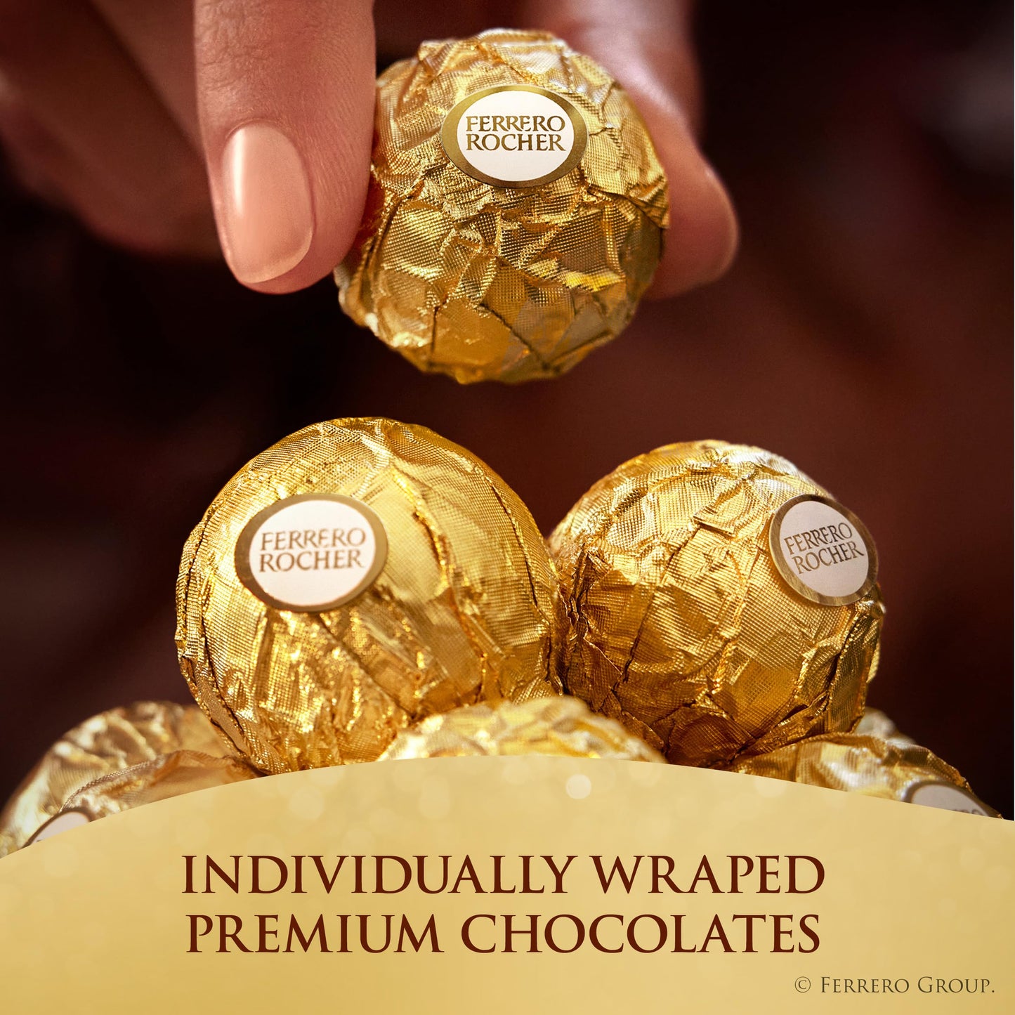 Ferrero Rocher Gourmet Hazelnut Milk Chocolate Gift Box, 42 Individually Wrapped Chocolates, 18.5 oz