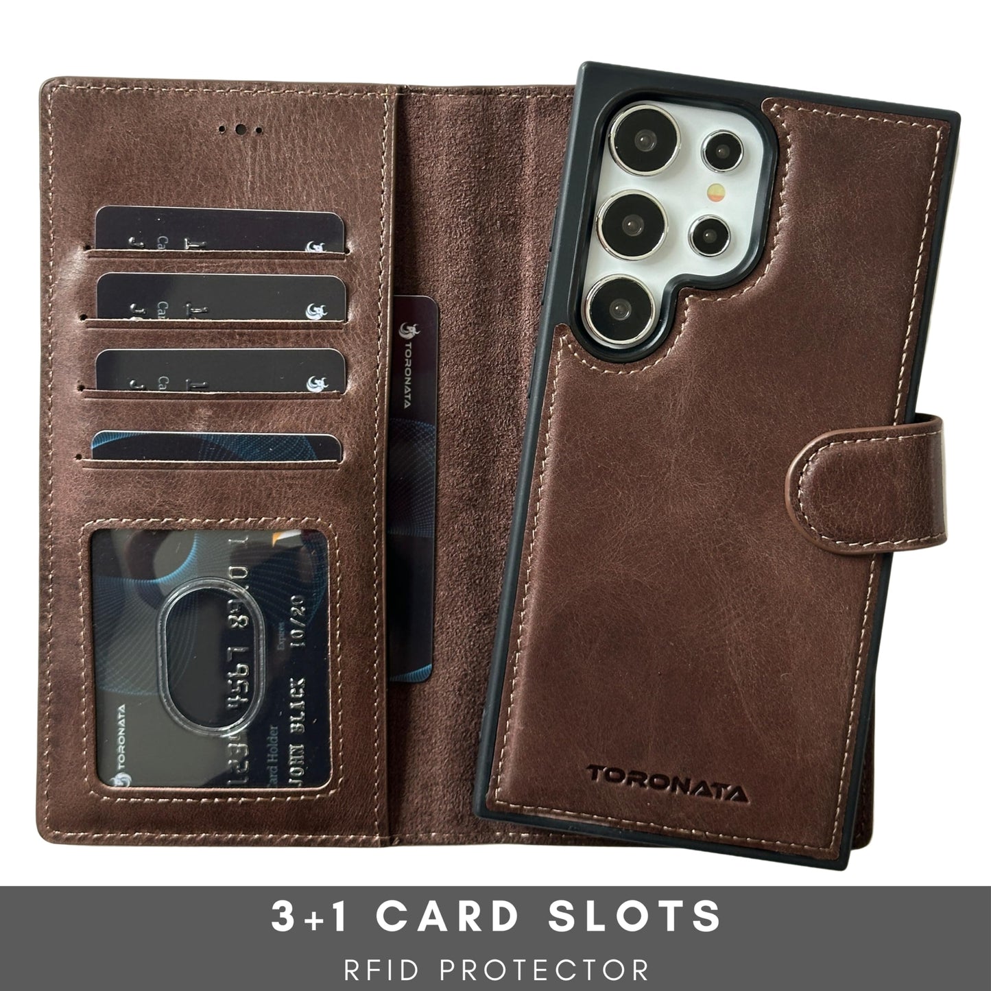 TORONATA Nevada Samsung Galaxy S24 Ultra Case – S24 Ultra Leather Case - Luxury S24 Ultra Wallet Case with Kickstand Design, Card Slots – Handcrafted Anti Scratch RFID Leather Wallet (Dark Brown)