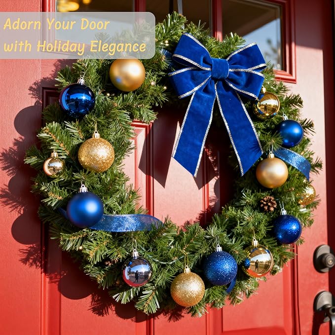 50Pcs Christmas Balls Ornaments for Xmas Christmas Tree, Blue and Gold Shatterproof Christmas Tree Decorations Hanging Ball for Holiday Party Decor(1.57"-2.36")