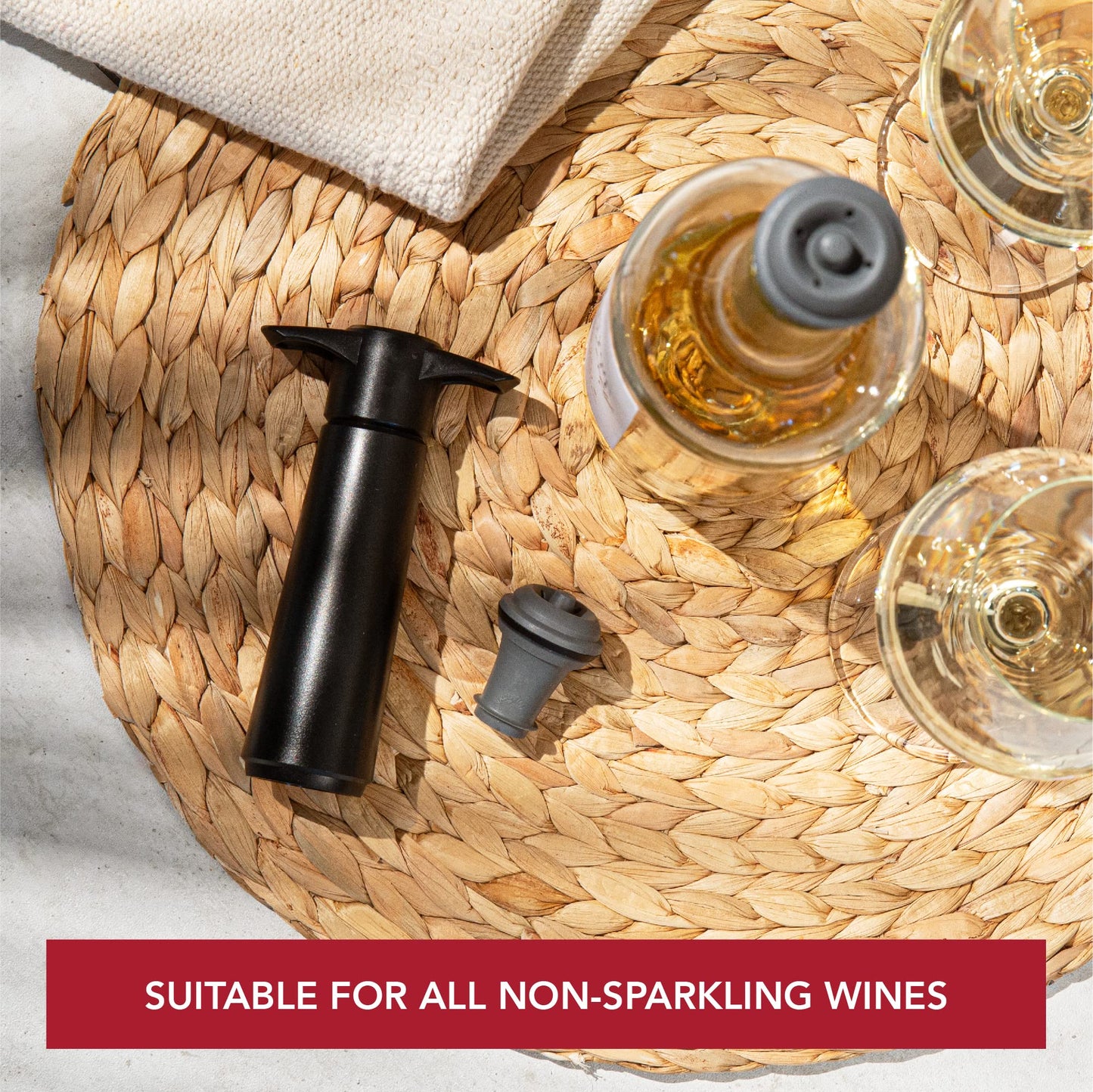 Vacu Vin Original Wine Saver with 4 Vacuum Bottle Stoppers – Black Wine Preserver Pump for Red or White Wine – Manual Air Remover System – Airtight Seal – Keep Wine Fresh Longer