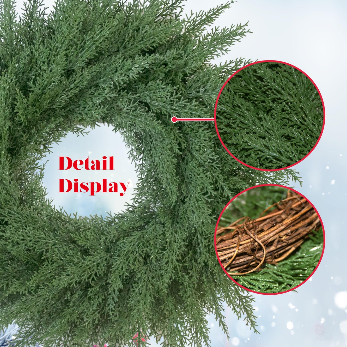 24 Inch Christmas Cedar Cypress Wreath – Artificial Greenery Wreath for Front Door, Farmhouse Holiday Winter Decor and Year-Round Indoor Outdoor Home Decoration