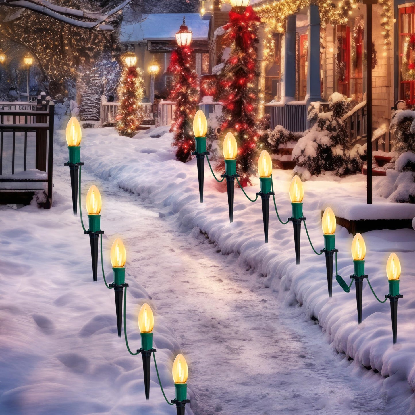 Joiedomi 24 Packs 30.75FT C9 Christmas Pathway Marker Lights, LED Warm White Waterproof Pathway Marker Outdoor Faceted Walkway Decor with Connectable for Holiday Xmas Yard Garden Lawn