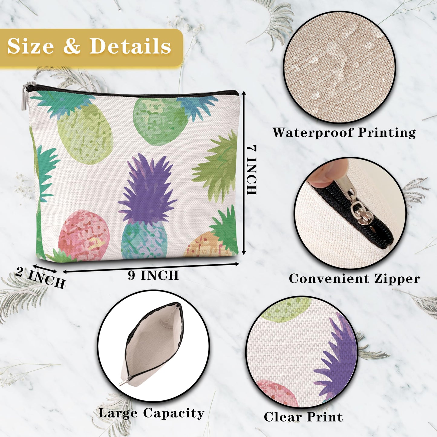 GREOXG Pineapple Makeup Bag, Small Travel Cosmetic Bag with Zipper, Cute Makeup Pouch Gift Ideas for Women Teen Girls Friends Mom Sisters Teacher Birthday Christmas Wedding Graduation-E22