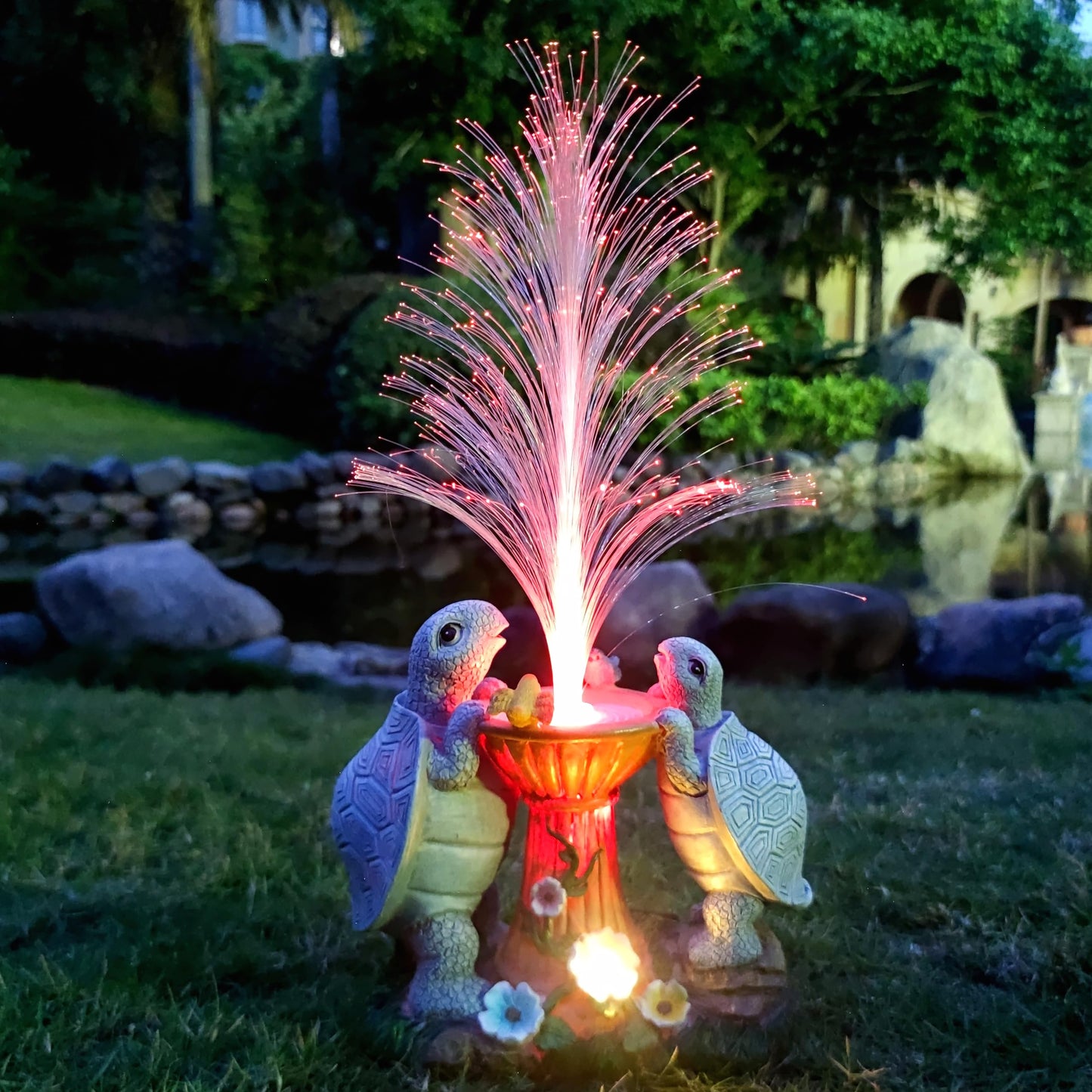 RCTTICUU Solar Turtle Garden Statues with LED Lights, Resin Turtles Figurine Outdoor Decorations Colour Changing Optical Fiber Solar Light, Outside Art Decor for Lawn,Yard, Unique Housewarming Gifts