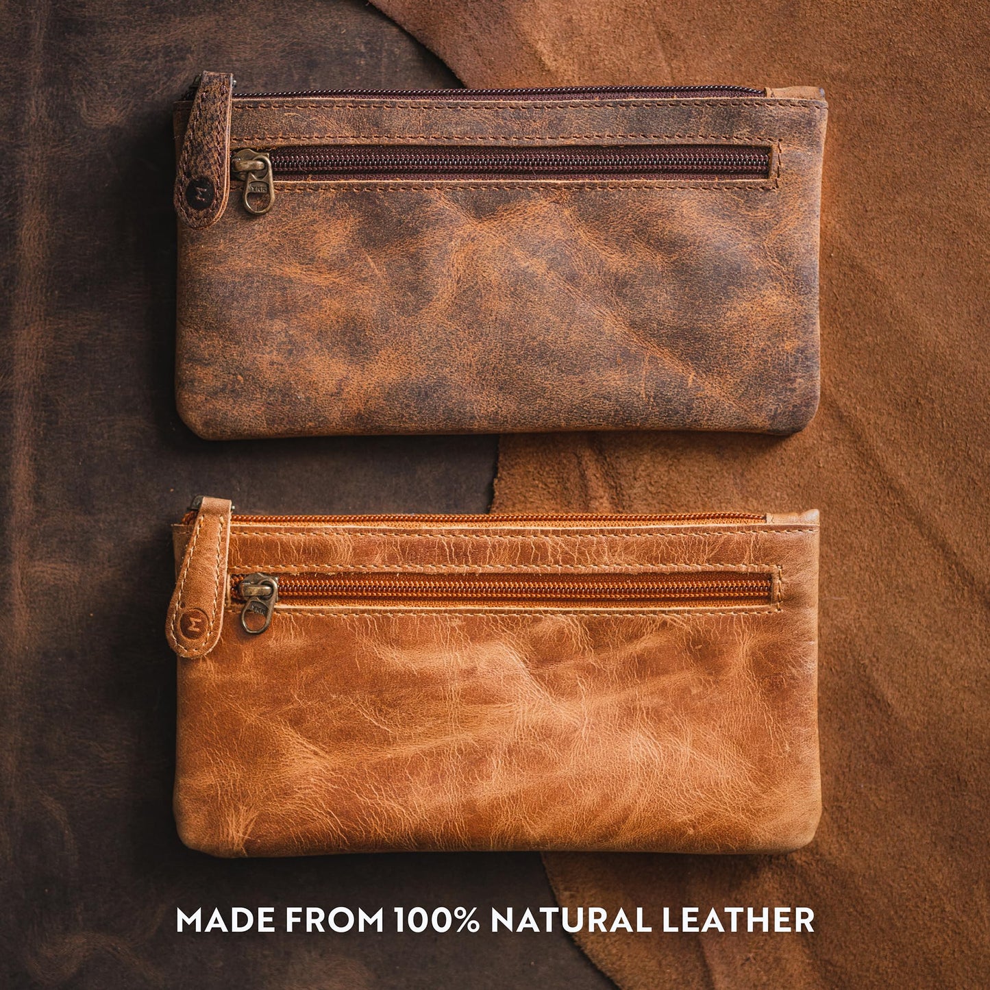 moonster Leather Pencil Case Pouch 8" x 4" - Leather Pen Case with Zipper