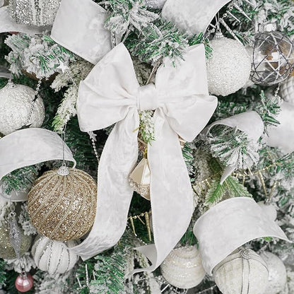 MEEDEE White Crushed Velvet Ribbon 2.5 inch Wired Crushed Velvet Christmas Ribbon 10 Yards for Christmas Tree Decoration, Baskets, Wreaths, Holiday Projects, Wedding Decor and Accents