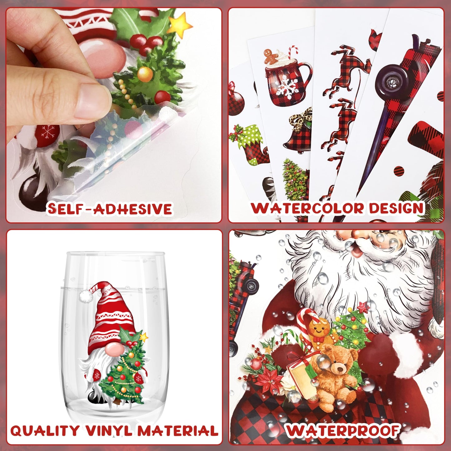Christmas Wall Stickers Decoration 12 Sheets, Buffalo Plaid Christmas Wall Decals Holiday Letter Trees Decor, Winter Snowflake Vinyl Stickers for Living Room Bedroom Home Office