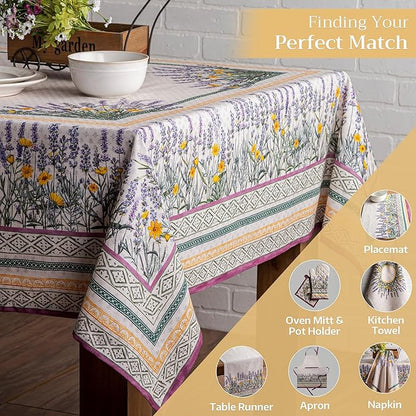 Maison d' Hermine Table Cloth Rectangle Table 100% Cotton 54 x 72 Inches Tablecloth Reusable Decorative for Dining Room, Farmhouse, Home, Party, Festive & Wedding Spring Summer - Fanny Lavender