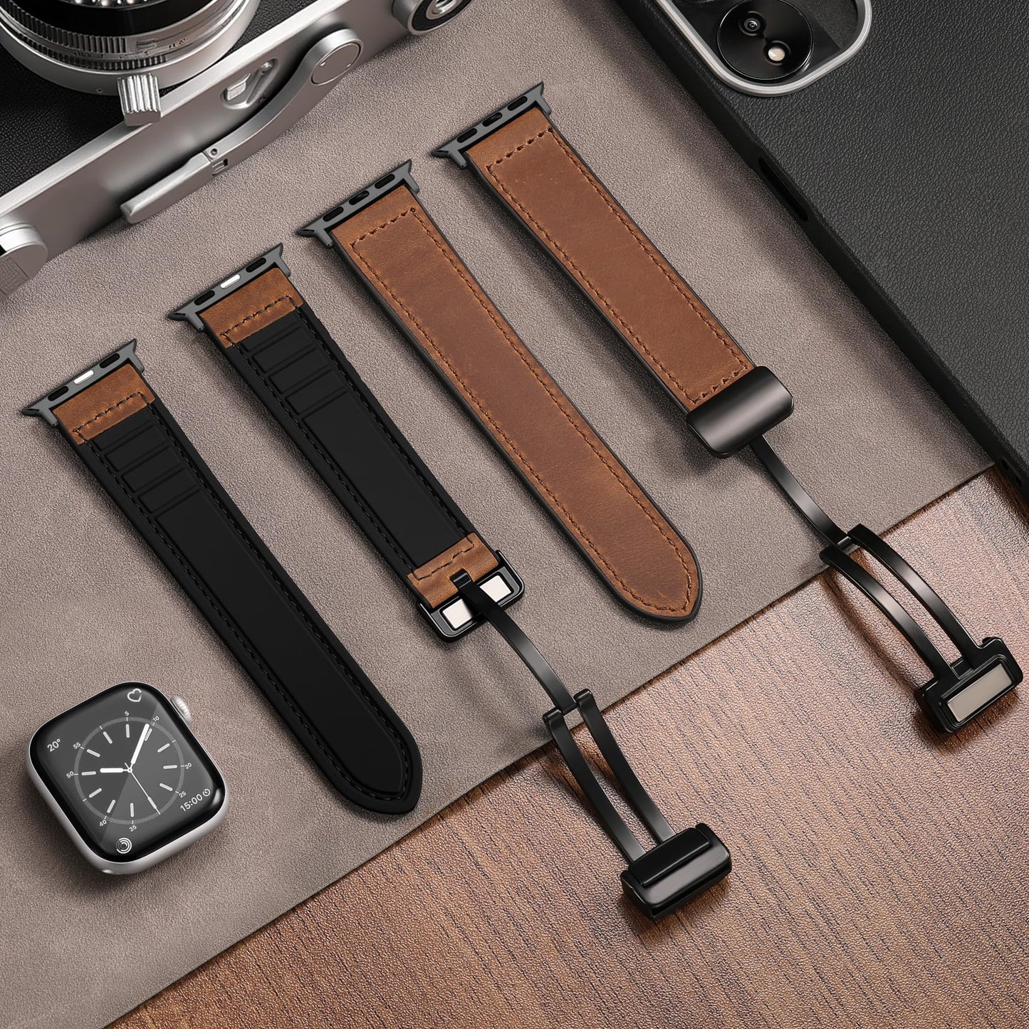 Charlam Magnetic Leather Bands Compatible with Apple Watch Bands 49mm 46mm 45mm 44mm 42mm 41mm 40mm 38mm Men Women,Genuine Leather Straps for iWatch Bands Ultra 3/2/1 SE Series 11 10 9 8 7 6 5 4 3 2 1