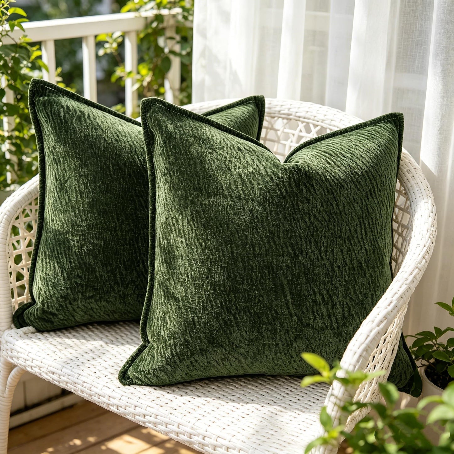 OYIMUA Chenille Throw Pillow Covers 20x20 Christmas Green Set of 2,Neutral Textured Square Decorative Pillow Covers Accent for Couch Sofa Bedroom Living Room