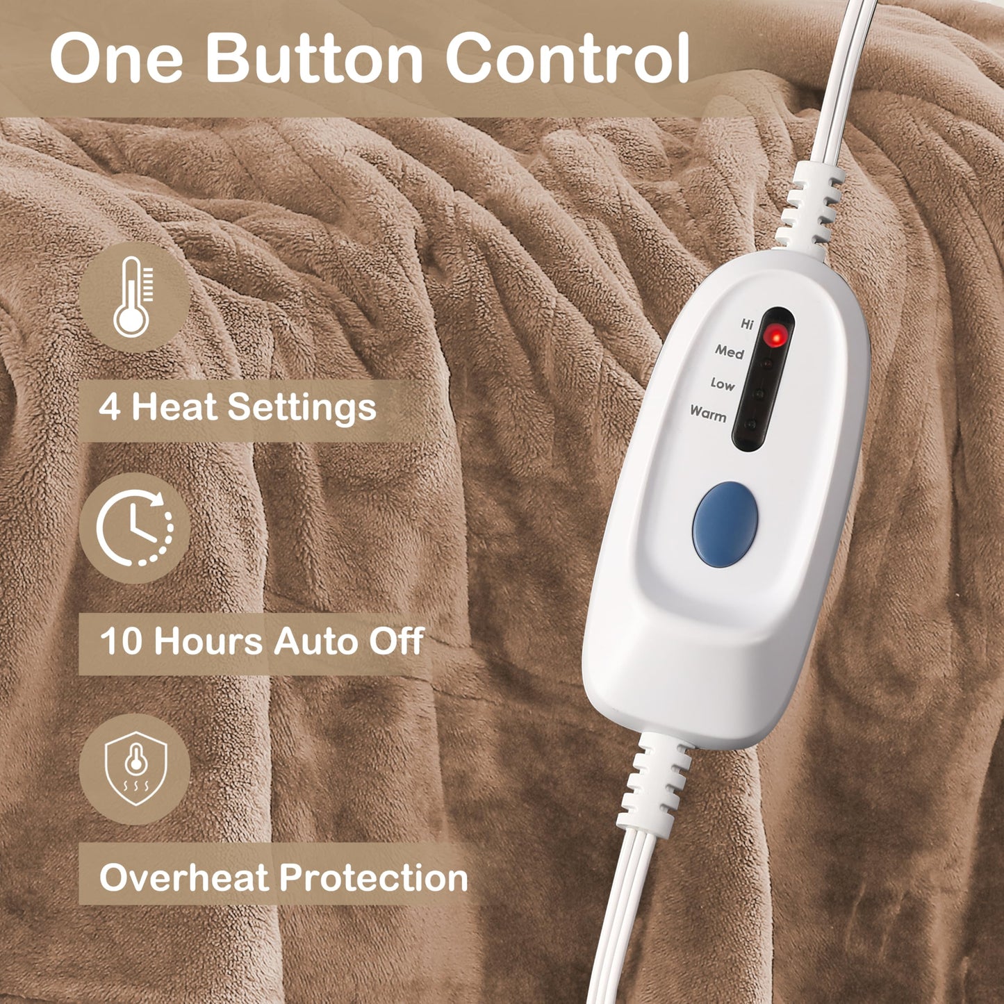 Electric Heated Blanket Full Size 72"x84", Cozy Large Oversized, 5 Heating Levels & 10 Hours Auto Off, Cozy for Bed, Sofa, & Office, Machine Washable, Purple