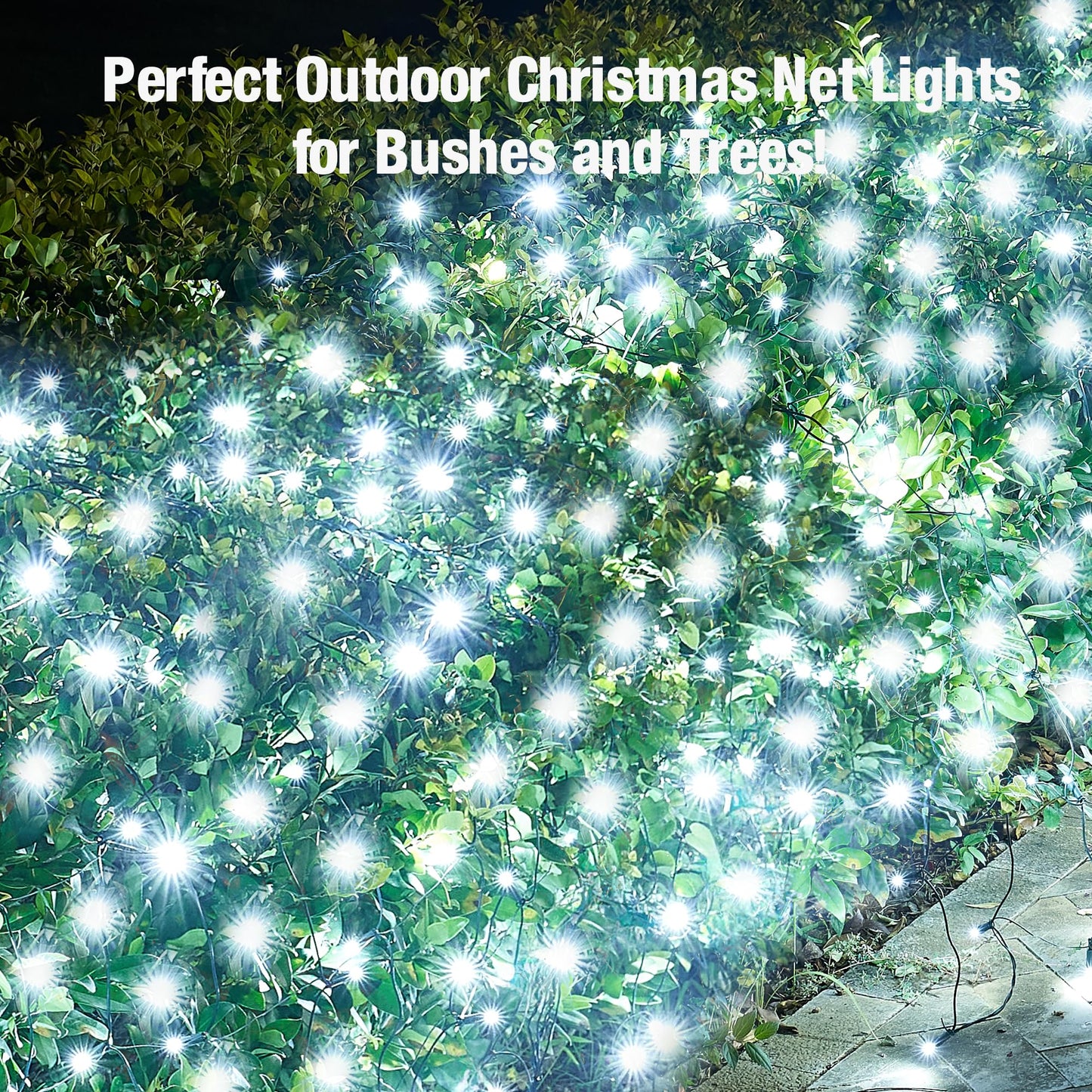 Sylampow Led White Christmas Net Lights Outdoor Christmas Bushes Lights 120Led 6ftx5ft, Connectable Outdoor Indoor Mesh Net Lighting for Xmas Holiday, Garden, Lawn, Shrubs, Trees, Bushes Decorations