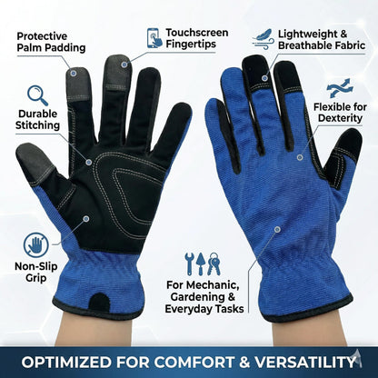 NL HOME 3-Finger Touchscreen Mechanic Work Gloves, Durable Palm