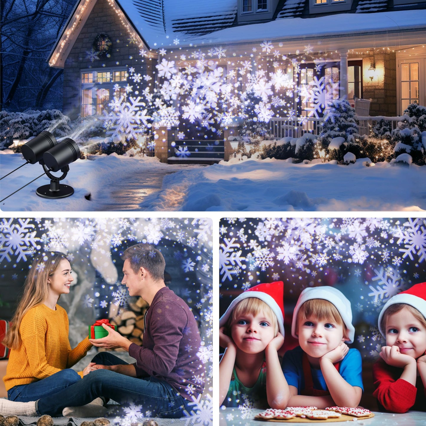 2025 MuliVid Christmas Projector Lights Outdoor, Double Head Snowfall LED Lights Waterproof, Outdoor Christmas Snowflake Projector Light for Xmas Holiday Party, Patio, Garden Decoration