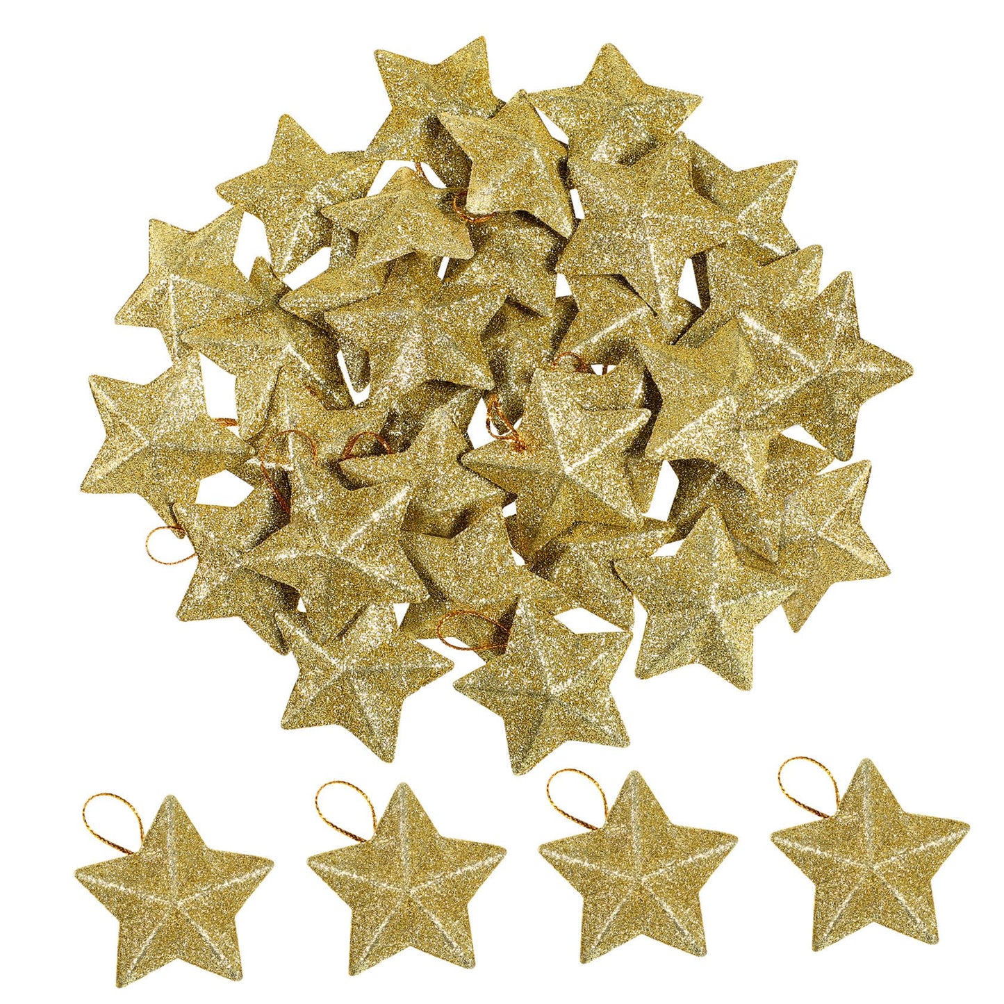 30 Pcs Star Ornaments Christmas Star Pendant Hanging Christmas Ornaments Jewelry Gold Glitter Tree Festival Decorations 3D Charm Celebrity