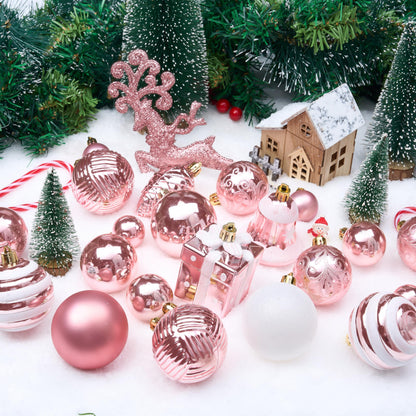 Joiedomi 66 Pcs Pink Christmas Balls Ornaments Set, Christmas Tree Ornaments Shatterproof Plastic for Xmas Hanging Decoration, Holiday Party Decoration