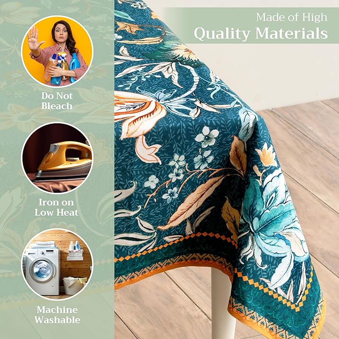 Maison d' Hermine Table Cloth Rectangle Table 100% Cotton 70 x 120 Inches Fall Tablecloth Reusable Everyday Use for Thanksgiving Christmas Decorations Dining Farmhouse Party (Luxury Loft - Dark Teal)