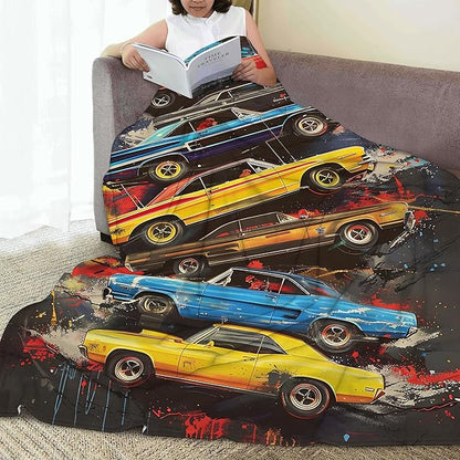 Blanket Vintage Muscle Cars Lightweight Soft Throw Blanket for Girls Teens Women, Graffiti Art Fuzzy Blanket Home Room Decor 50x60 Inches
