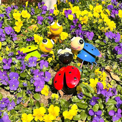 Metal Yard Art Garden Decor for Outside Cute Coloful Ladybugs Lawn Patio Ornaments Backyard Decorations Garden Gifts for Mom - Set of 4