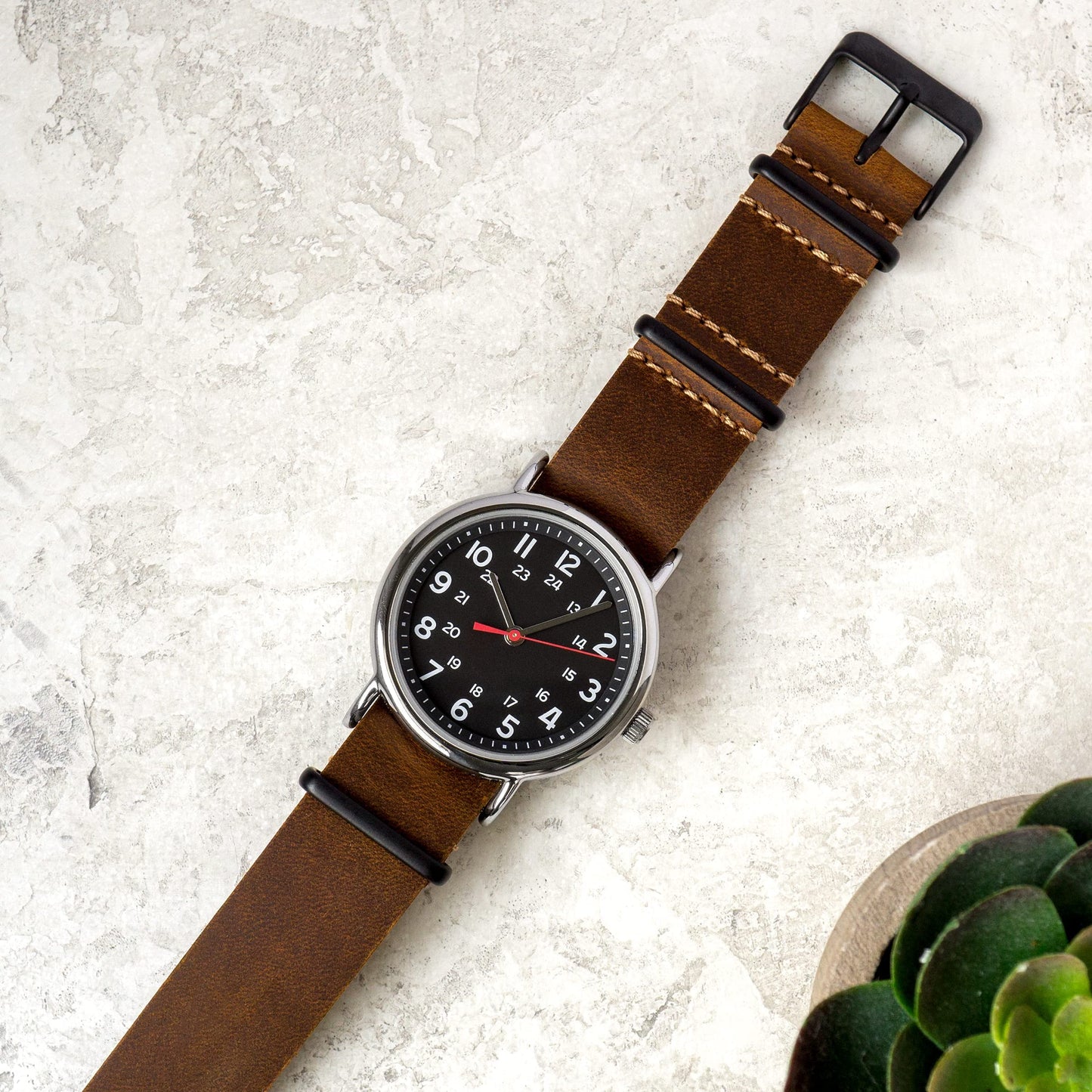 Benchmark Basics Leather Watch Band - Crazy Horse Oiled Leather One-Piece Watch Straps for Men & Women - Choice of Color & Width - 18mm, 20mm, 22mm or 24mm (18mm, Dark Brown PVD)