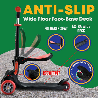3 Wheel Scooter for Kids - Foldable Seat, Adjustable Handlebar, LED Wheels | Indoor & Outdoor Use, Ages 2+
