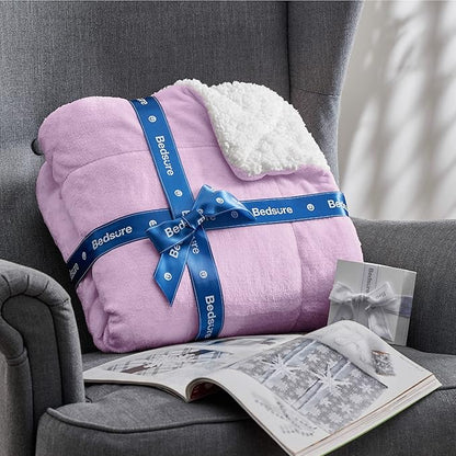 Bedsure GentleSoft Sherpa Fleece Blankets King Size for Bed - Thick and Warm Throw for Girls, Soft Fuzzy Plush King Blanket for Winter, Lilac, 108x90 Inches