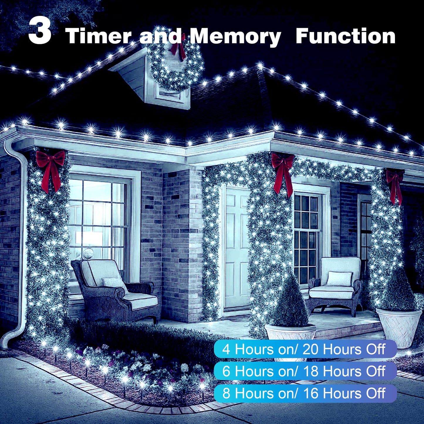 Domolli Christmas Lights 800 LED 264 FT, IP67 Waterproof Christmastree Lights with 8 Modes, Remote Control 3 Timers & Memory Function Xmas Decorations for House and Holiday (Cool White)