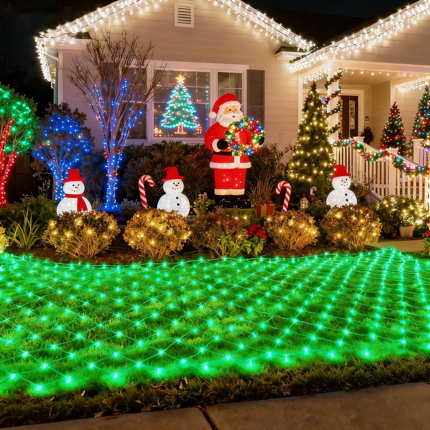 Pooqla 14.8x4.9 ft Net Lights, 300 LED Outdoor Green Halloween Lights with 8 Lighting Modes, Connectable Waterproof Mesh String Fairy Light for Bushes Tree Garden Christmas Decor