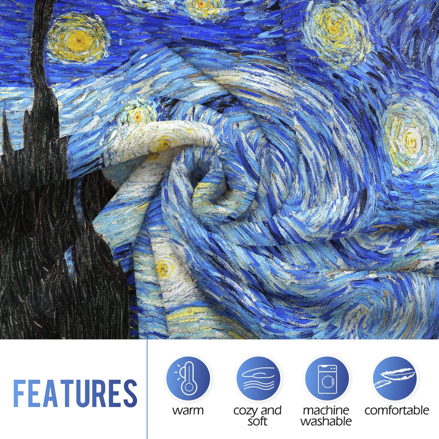 Levens The Starry Night Throw Blanket, Abstract Theme Decor for Couch Bed Sofa Travelling Camping, Birthday Christmas Soft Cozy Lightweight Flannel Fleece Blankets for Kids 50"x60"
