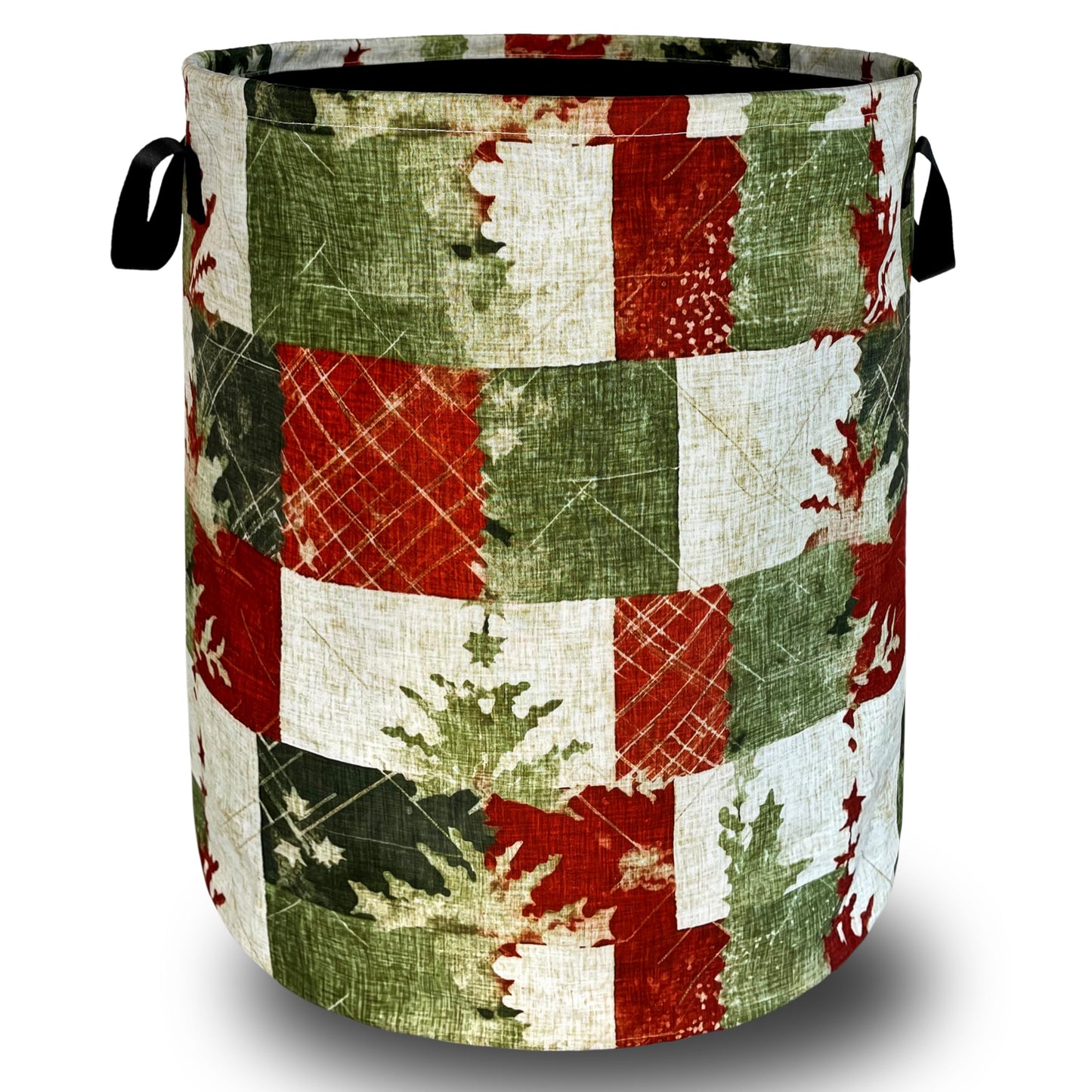 Christmas Laundry Basket Retro Red Green Christmas Tree Print Funny Laundry Hamper Foldable Oxford Cloth Tote Bag Clothe Toy Storage Bucket 18.9"x16.5"For Bathroom/Laundry Storage/Bedroom