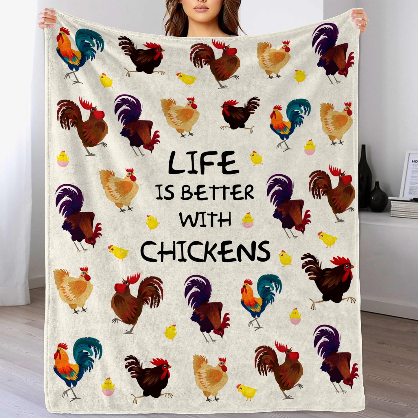 Chicken Blanket Rooster Flannel Throw Blanket 60"x50" Blanket for Adult and Kids Decorative Blankets Funny Soft Cozy Blanket