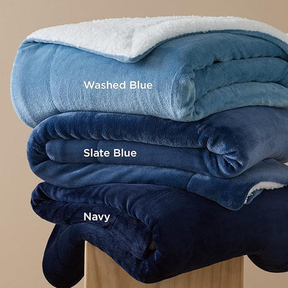 Bedsure GentleSoft Sherpa Fleece Throw Blanket Twin Size for Couch - Thick and Warm Throw for Men, Soft Fuzzy Plush Twin Blanket for Winter, Washed Blue, 60x80 Inches