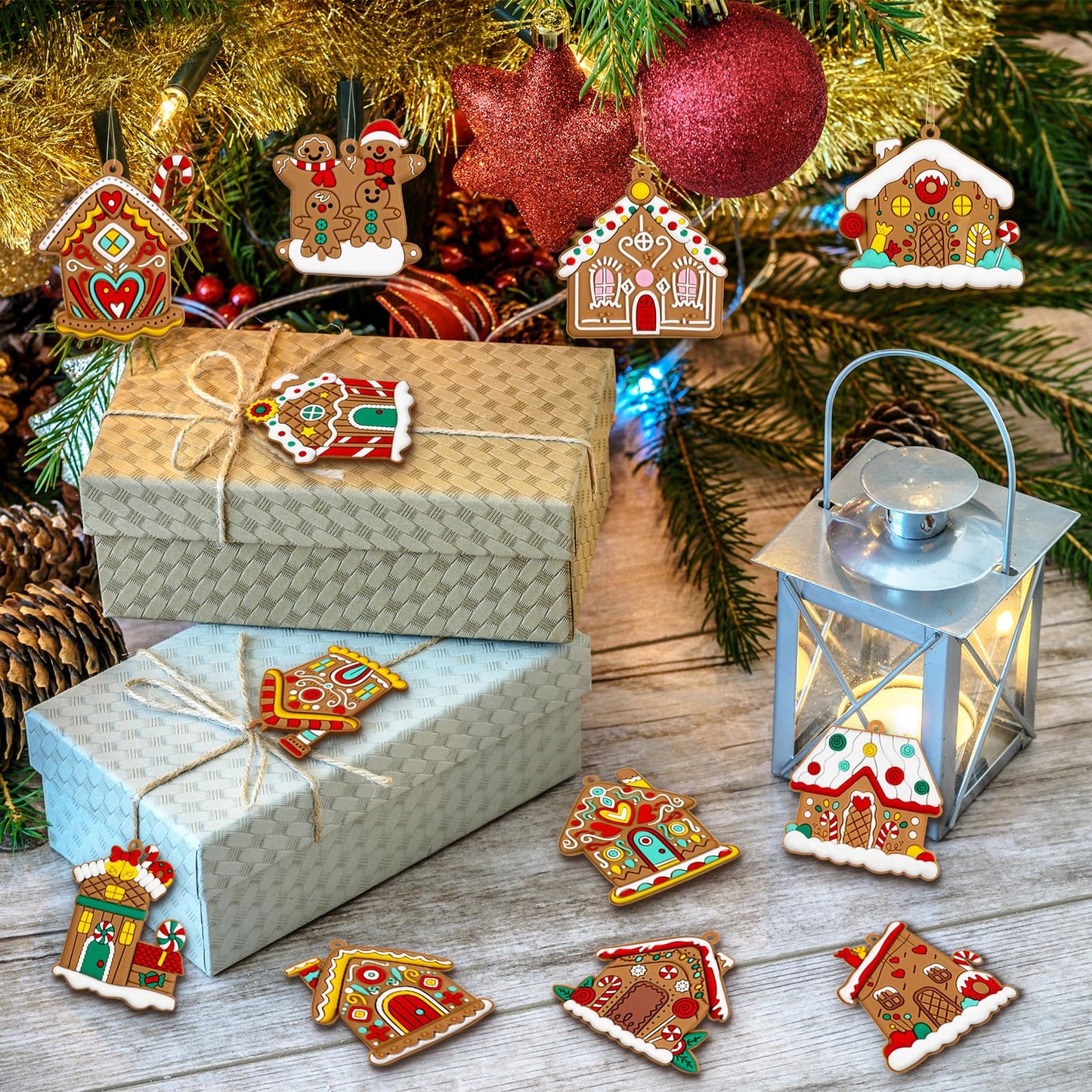 Gingerbread House Ornaments Christmas Tree Decoration - 24pcs Gingerbread House Christmas Decorations Hanging Ornaments for Holiday Xmas Tree Home Decor