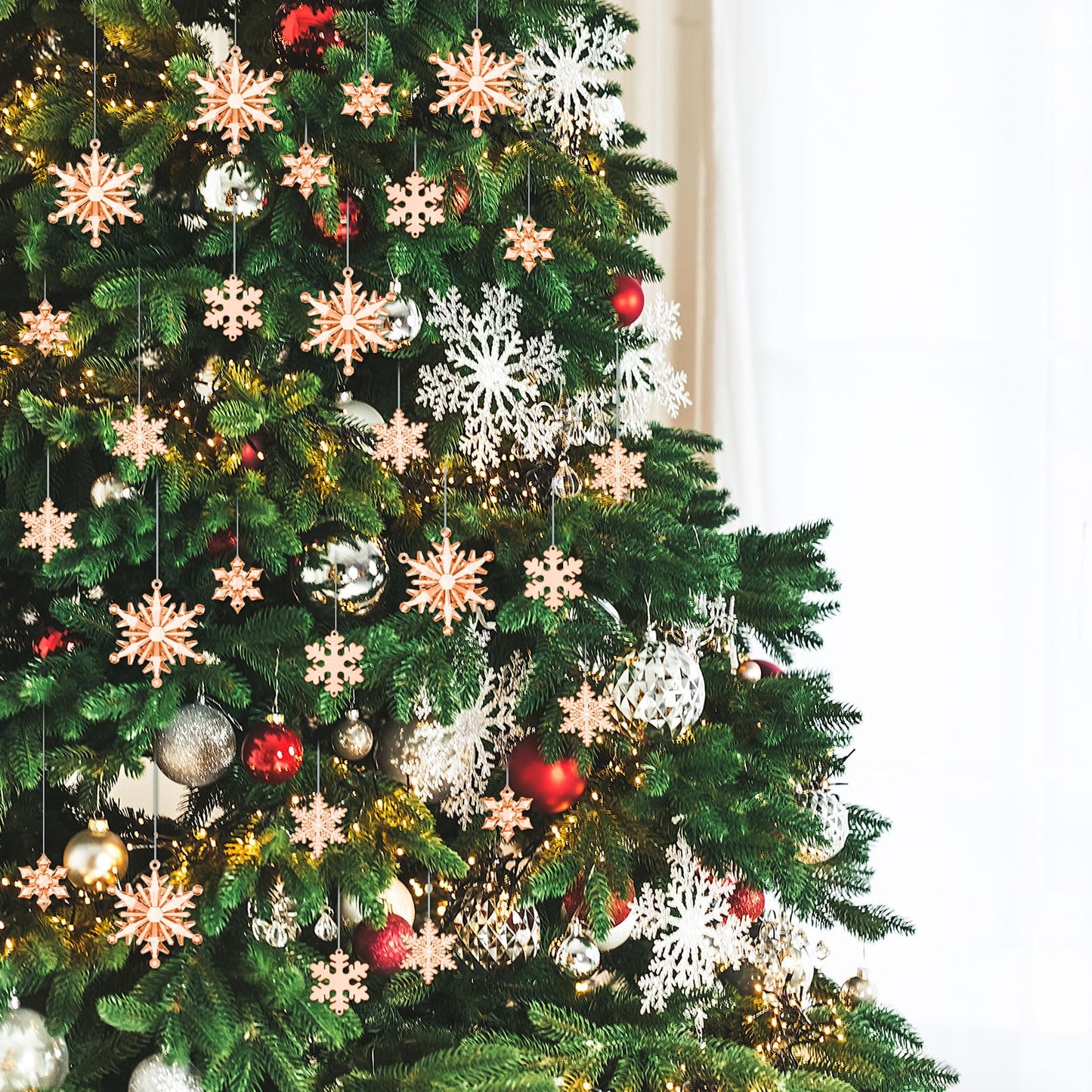 Dilunave 40 Pieces Champagne Christmas Snowflake Ornaments Acrylic Christmas Tree Decorations Crystal Snowflakes Translucent Winter Hanging Ornaments for Xmas Tree DIY Crafts