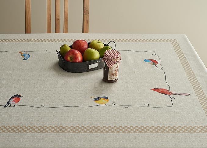 Maison d' Hermine Table Cloth Rectangle Table 100% Cotton 54 x 72 Inches Tablecloth Reusable Decorative for Dining Room, Farmhouse, Home, Party, Festive & Wedding Spring Summer - Birdies on Wire