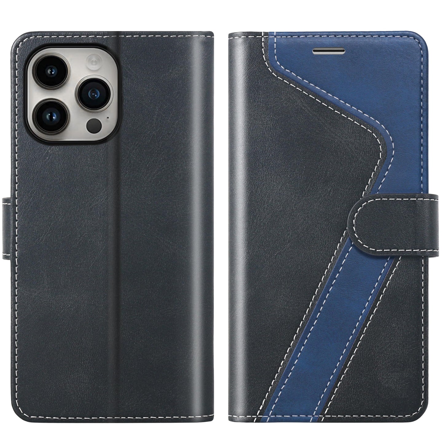 CIVICASE for iPhone 15 Pro Max(6.7inch) Wallet Case,Leather Flip Case RFID Blocking Credit Card Holder Folio Magnetic Stand TPU Shockproof Cover Compatible with iPhone 15 Pro Max Black Blue