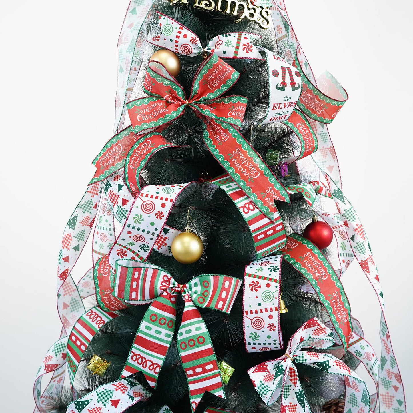 MEEDEE Christmas Ribbon Set - Wired Burlap Ribbon, 2.5 Inch, 6 Rolls, 36 Yards, Red & Green for Trees, Wreaths & Decorations