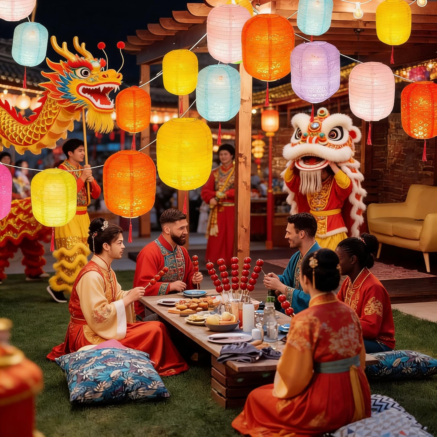 5PCS Paper Lanterns with LED Lights,Cute 6 Inch Lantern Vibrant Hanging Paper Lanterns Lamp with Sticks for Lunar New Year Spring Ceremony Wedding,Mid-Autumn Party Decoration