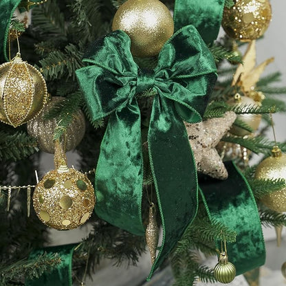 MEEDEE Green Velvet Wired Ribbon 2.5 inch Crushed Velvet Christmas Ribbon 10 Yards for Christmas Tree Decoration, Wreath Supplies, Crafts Bow, Gift Wrapping, Wedding Decor and Accents