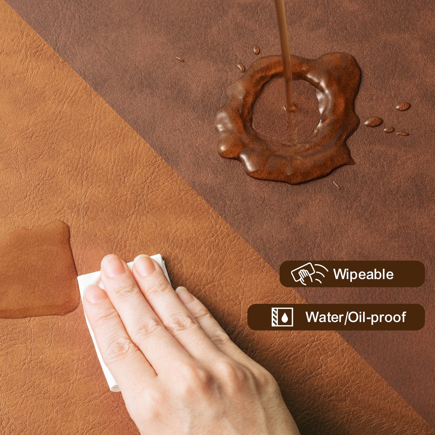 Placemats Set of 4, DOLOPL Reversible Dual-Color Faux Leather Place Mats 17"x11.8"– Waterproof, Heat Resistant, Washable & Wipeable, Luxury Retro Style for Kitchen Dining Table (Reddish Brown & Brown)