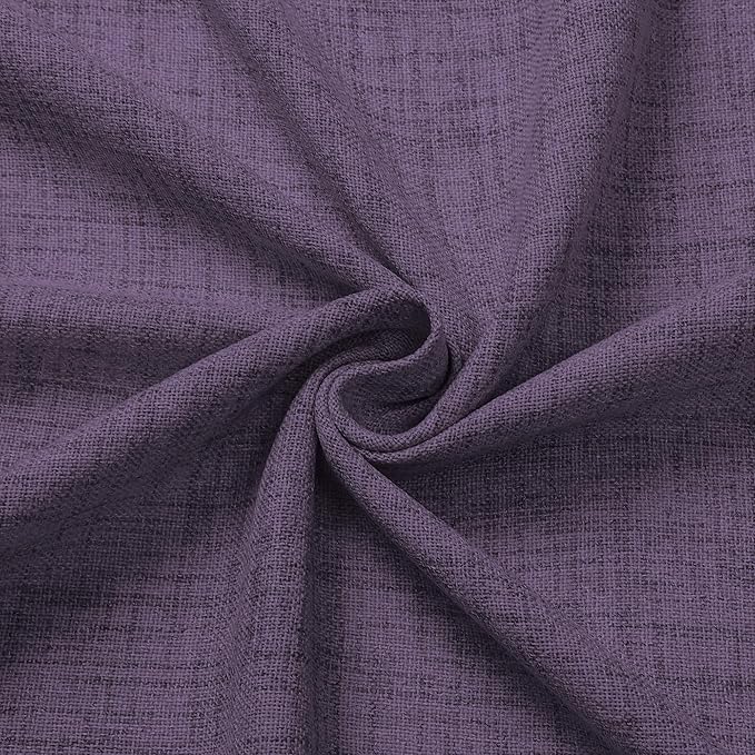 Tollpiz Short Linen Curtains Living Room Rod Pocket Semi Sheer Curtain Burlap Light Filtering Thick Linen Drapes for Bedroom, 54 x 54 inches Long, Royal Purple, Set of 2 Panels