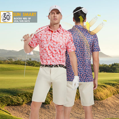 Men's Golf Shirts for Mens Polo Shirts Moisture Wicking Floral Geometric Print Collared Mens Golf Polo Shirts Short Sleeve Dry Fit Polo Shirts for Men, 3XL
