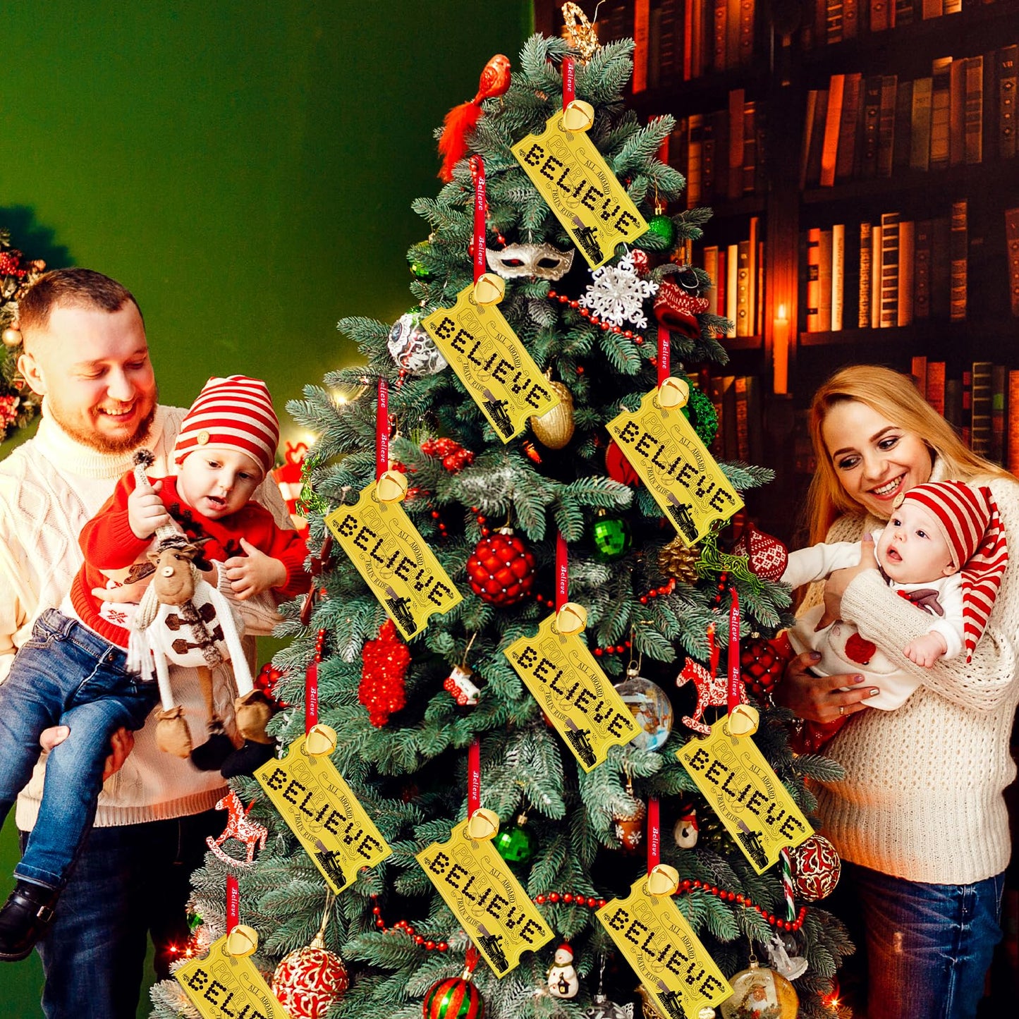30 Pack Christmas Polar Golden Tickets Ornaments Bulk Polar Express Ticket Bell Set with Believe Bells Christmas Decorations for Polar Party Favors Xmas Gifts Holiday Decor