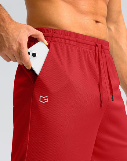 Men's Athletic Shorts with Pockets 9" / 11" Long Basketball Shorts Lightweight Quick Dry Gym Workout Shorts for Men(Red,XXXL)