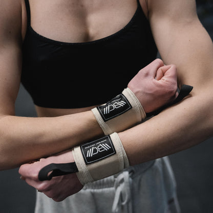 WARM BODY COLD MIND - Premium Cotton Weight Lifting Wrist Wraps for Cross Training, Powerlifting, Deadlift, Weightlifting, Gym, Wrist Straps, Workout, Fitness, Heavy-Duty Support (Light Beige)