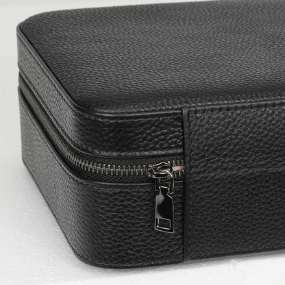SYENS 4 Slot Sunglasses Travel Case, Real Leather Eyeglasses Storage Box, DIY Organizer Glasses/Jewelry/Watch Display Case for Women Men (4 slot_Black Leather)