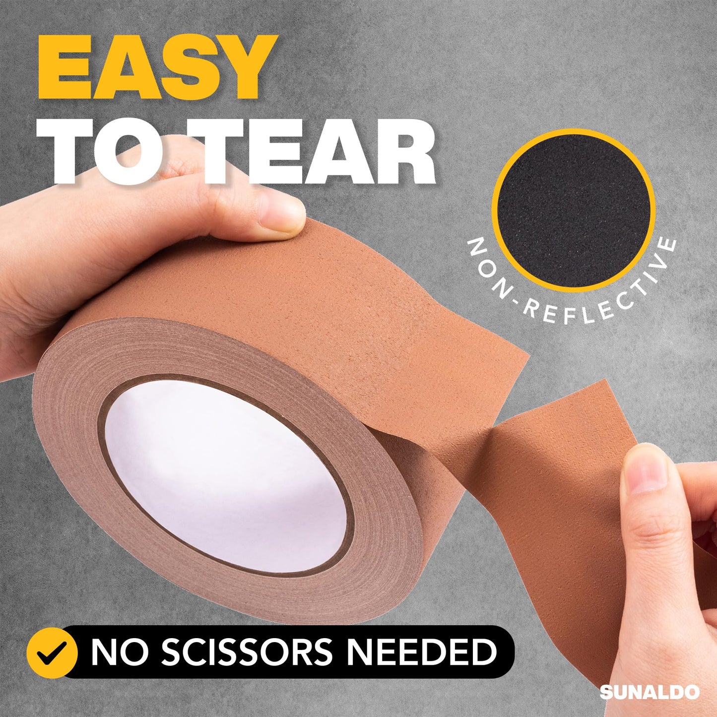 SUNALDO Gaffers Tape Heavy Duty, Easy to Rip, Residue-Free Professional Grade Floor Tape for Electrical Cords, Matte Finish Non Reflective, Weather Resistant (1, Brown, 2" x 30 Yards)